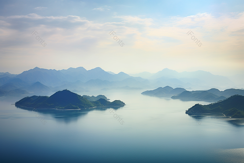 千岛湖黎明山峦水墨蓝色系风光自然摄影,高清,摄影图,摄影图片,图片大全,摄影图免费下载